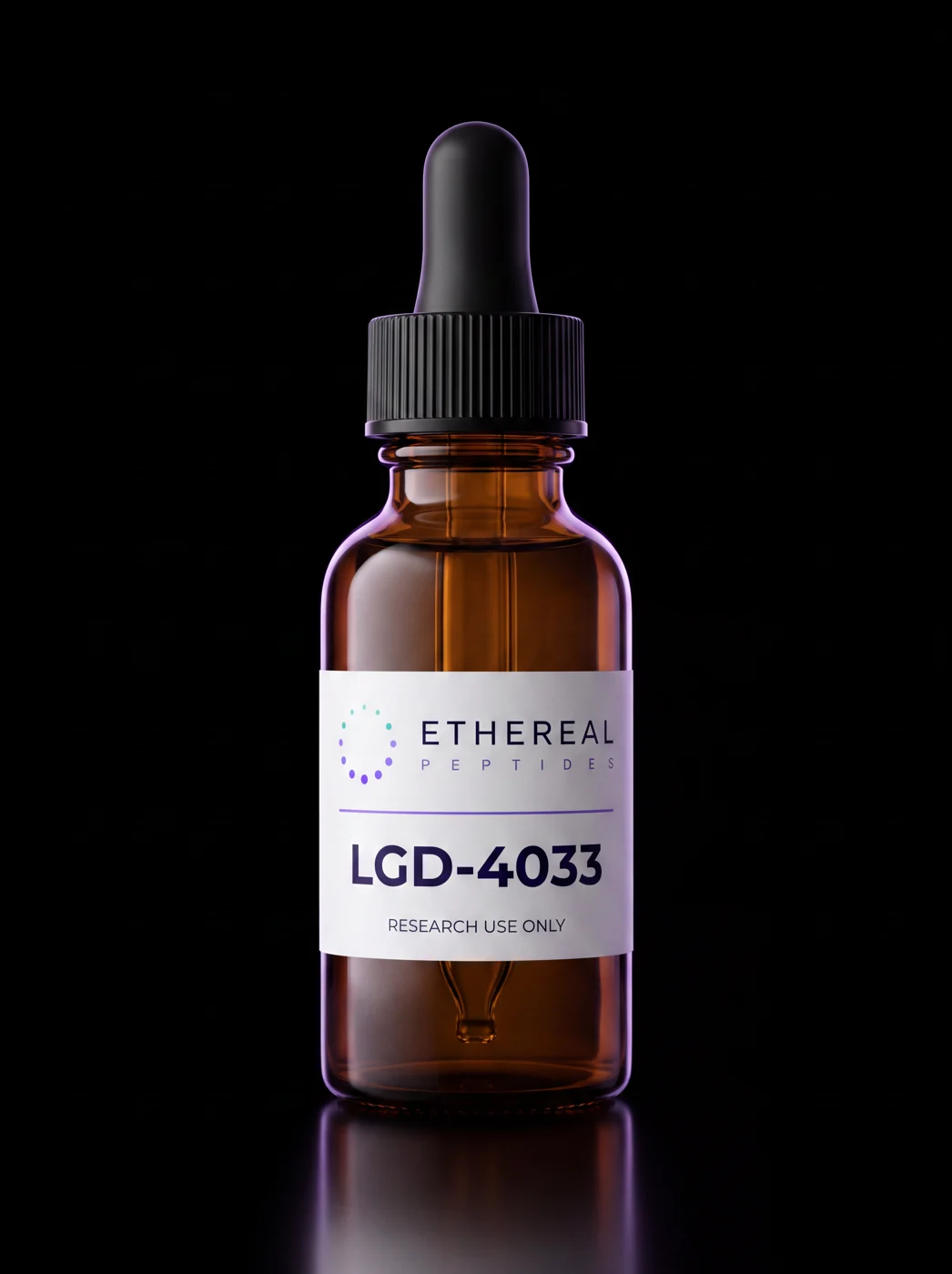 LGD-4033 — amber glass dropper bottle, research use only
